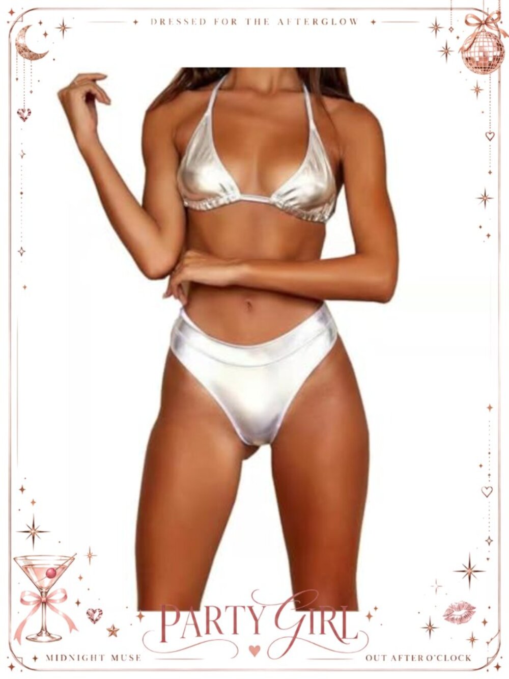 Metallic Bikini Set Two Piece Swimsuit Triangle Top and Bottom